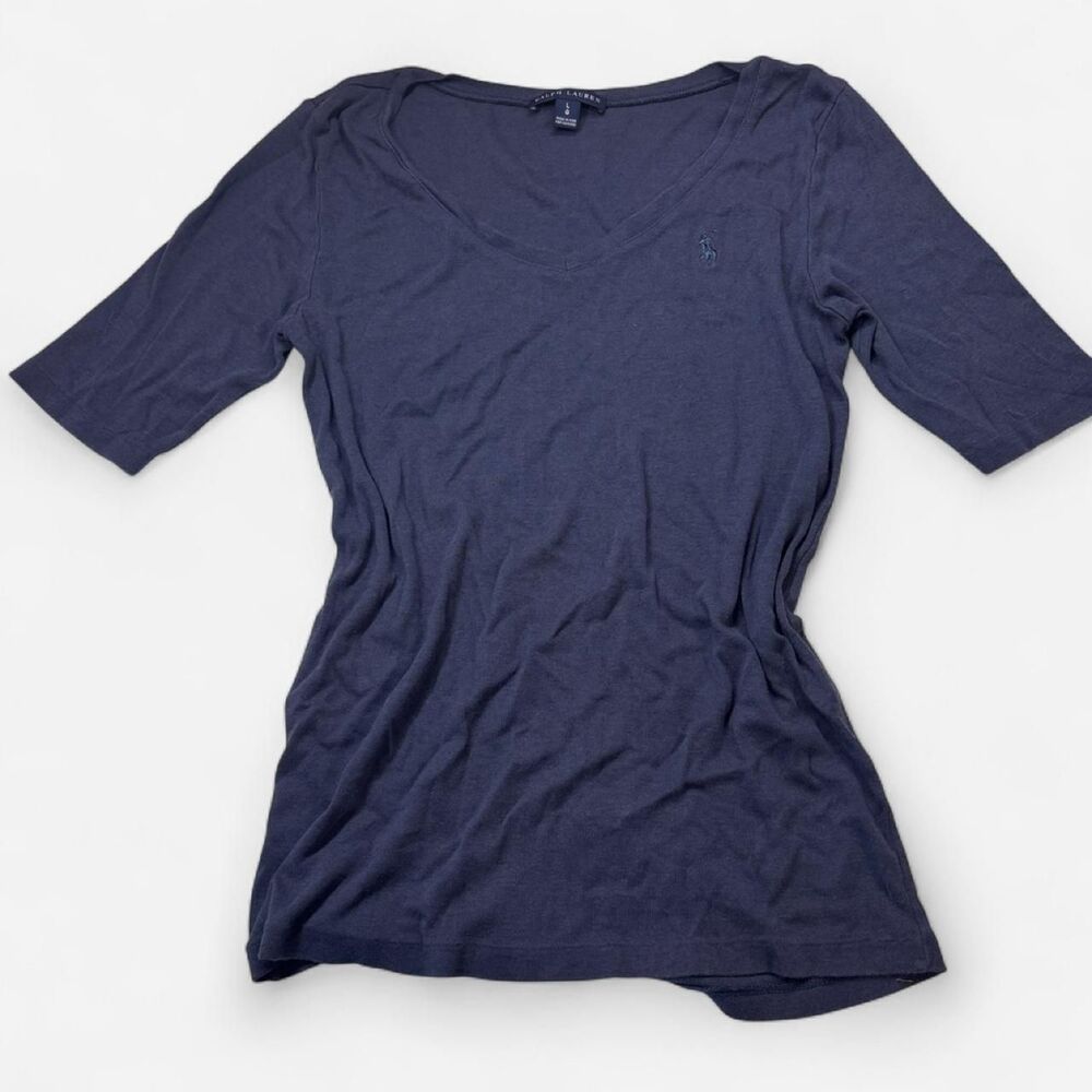 Ralph Lauren Women's Navy V-Neck Shirt L